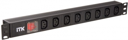 Блок розеток 7 мест PDU C13 с LED выкл. 1U вход С14 без шнура алюм. профиль ITK PH12-7C133 306464