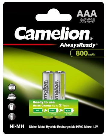 Аккумулятор AAA-800мА.ч Ni-Mh Always Ready BL-2 (NH-AAA800ARBP2 1.2В) (уп.2шт.) Camelion 7965 312853