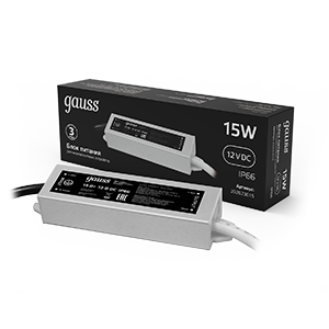 Блок питания для светодиод. ленты 15Вт 12В IP67 пылевлагозащ. Gauss 202023015 315165