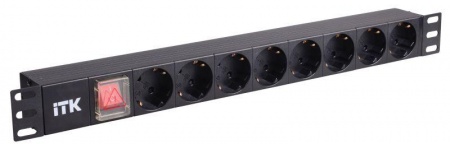 Блок розеток 8 мест PDU (немец. станд.) DIN49440 PH12-8D1 с LED выкл. алюм. профиль1U шнур 2м ITK PH12-8D1 292380