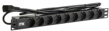 Блок розеток 9 мест PDU (немец. станд.) DIN 49440 ПВХ профиль 1U шнур 2м; вилка IEC 320 C14; черн. ITK PH22-9D2-P 396855