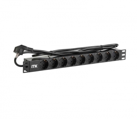 Блок розеток 9 мест PDU (немец. станд.) DIN49440 алюм. профиль 1U шнур 2м; вилка DIN 49441 (немец. станд.); черн. ITK PH22-9D1 396852