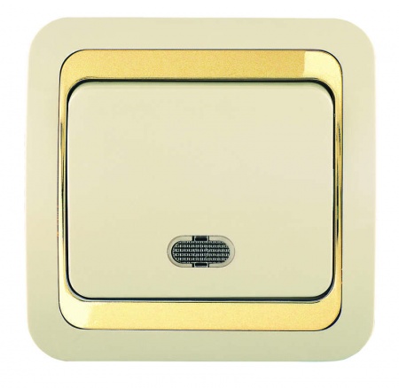 Выключатель 1-кл. СП Mimoza 10А IP20 с подсветкой крем./зол. Makel 12621 56566
