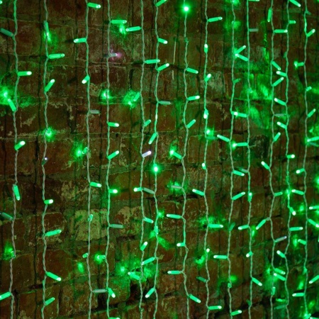 Гирлянда Дождь "ПЛЕЙ-ЛАЙТ" 2х1.5м 360LED 22Вт 220В IP44 зел.; фиксинг бел. провод NEON-NIGHT 235-114 309970
