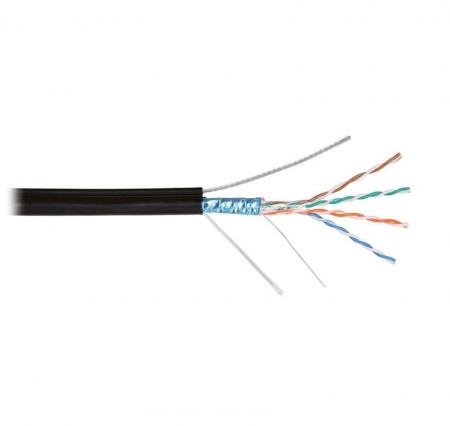 Кабель NIKOLAN F/UTP 4 пары кат.5e (класс D) тест по ISO/IEC 100МГц ож BC (чистая медь) 24AWG (0.50мм) внешний PE до -60град.С с многожильным тросом (7х0.41мм) черн. (уп.500м) NIKOMAX NKL 4905B-BKNKL 4905B-BK 494151