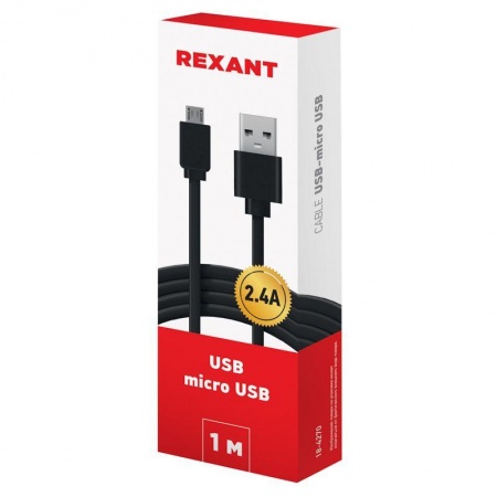 Кабель USB универс. microUSB шнур плоский 1м черн. Rexant 18-4270 304044