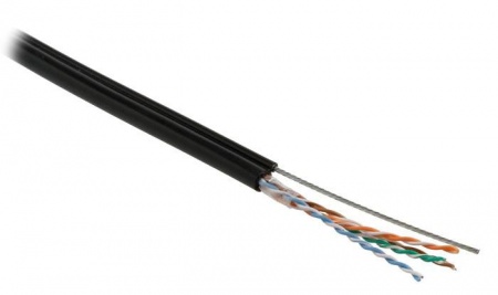 Кабель UUTP4-C5E-S24-SW-OUT-PE-BK-500 витая пара U/UTP кат.5e 4 пары 24 AWG ож (solid) с метал. тросом внешн. PE (-40град.С - +60град.С) черн. (уп.500м) Hyperline 236321 415757