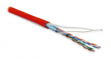 Кабель витая пара FUTP4-C5E-P26-IN-LSZH-RD-100 F/UTP кат.5e 4 пары (26 AWG) мж (patch) экран - фольга LSZH нг(С)-HF красн. (уп.100м) Hyperline 243621 1203286