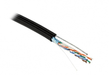 Кабель витая пара FUTP4-C5E-S24-SW-OUT-PE-BK-500 F/UTP кат.5e 4 пары (24 AWG) одножильн.(solid) экран-фольга с металл.трос. Внешн. PE черн.(уп.500м) Hyperline 236291 442197