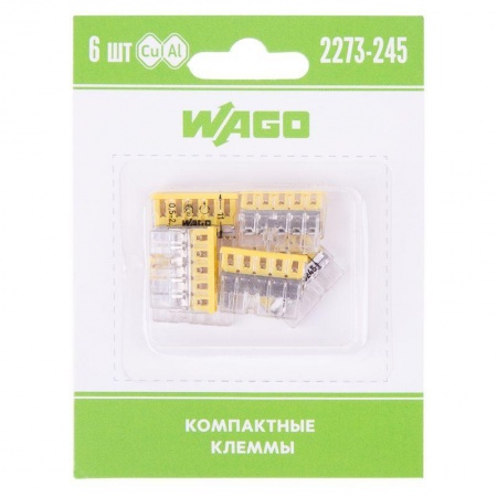 Клемма 5-х проводн. для распред. короб. (с контактн. пастой "Alu-Plus") 2273-245 (уп.6шт) WAGO 07-5144-06 493077