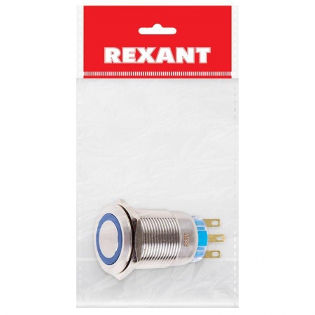 Кнопка антивандальная O19 250В Фикс (5с) ON-OFF/OFF-ON подсв. син. Rexant 36-3441 494941