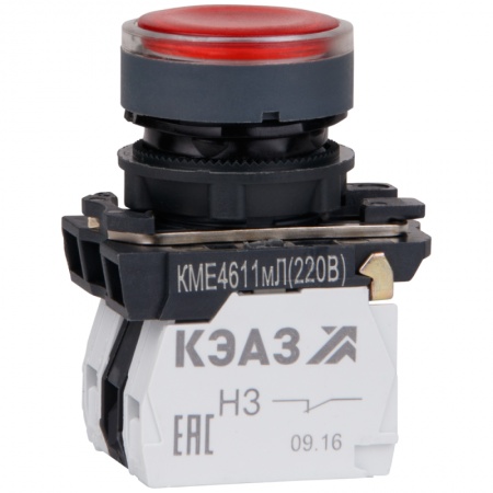 Кнопка КМЕ 4611мЛ 220В 1но+1нз цилиндр индикатор IP65 красн. КЭАЗ 248251 1214087