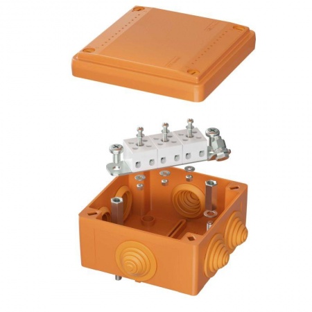 Коробка ответвительная FS 100х100х50мм 5р 450В 10А 6кв.мм с каб. вводами и клеммн. IP56 пластик. ДКС FSB11506 439288