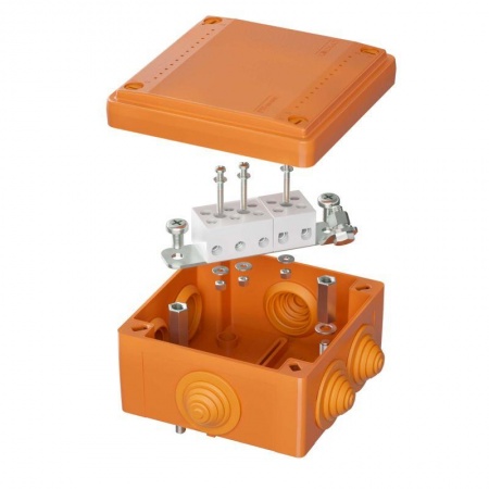 Коробка ответвительная FS 100х100х50мм 5р 450В 20А 10кв.мм с каб. вводами и клеммн. IP56 пластик. ДКС FSB11510 439289