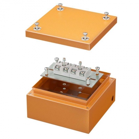 Коробка ответвительная FS 150х150х80мм 4р 450В 20А 10кв.мм нерж. контакт с гладкими стенками и клеммн. IP66 сталь. ДКС FSK30410 439305