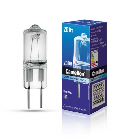 Лампа галогенная JD 20Вт капсула g4 2850К 240В g4 Camelion 10405 252731