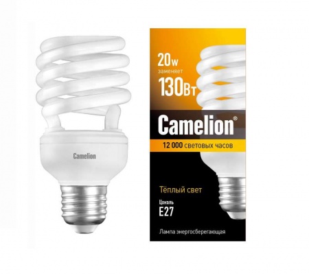 Лампа люминесцентная компакт. FC AS T2 20Вт E27 спиральная 2700К Camelion 8195 152781