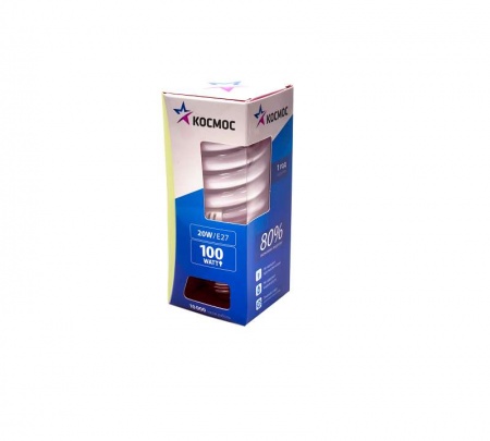 Лампа люминесцентная компакт. SPC 20Вт E27 спиральная 2700К КОСМОС LKsmT2SPC20wE2727 67528