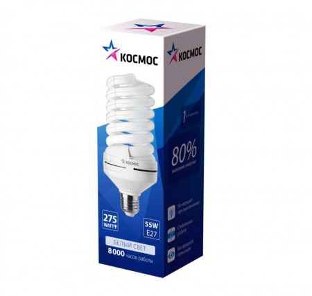 Лампа люминесцентная компакт. SPC 55Вт E27 спиральная 4000К T4 КОСМОС LKsmT4SPC55wE2742 334894