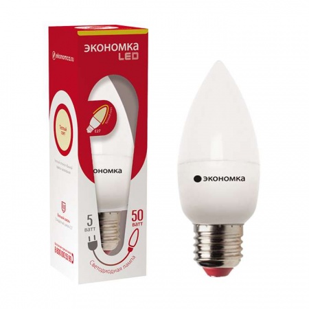 Лампа светодиодная CN 5Вт свеча 3000К тепл. бел. E27 340лм 220-240В ЭКОНОМКА Eco_LED5wCNE2730 296777