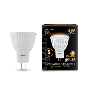 Лампа светодиодная D35х45 SMD MR11 3Вт 2700К тепл. бел. GU4 250лм 150-265В FROST GAUSS 132517103 321956