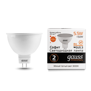 Лампа светодиодная Elementary MR16 5.5Вт 2700К тепл. бел. GU5.3 430лм 180-240В GAUSS 16516 / 13516 290536
