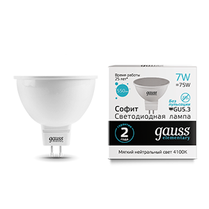 Лампа светодиодная Elementary MR16 7Вт 4100К белый GU5.3 550лм 220-240В GAUSS 13527 309764