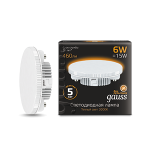 Лампа светодиодная GX53 6Вт таблетка 2700К тепл. бел. GX53 460лм 150-265В GAUSS 108008106 321521