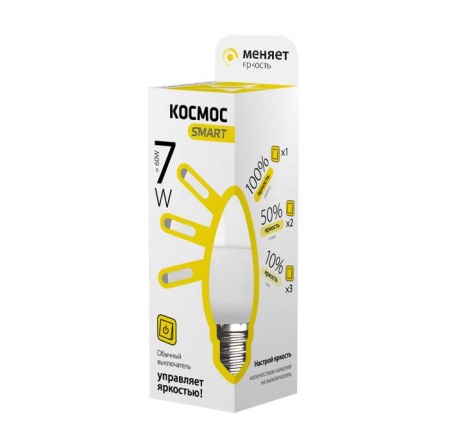 Лампа светодиодная LED CN 7Вт 220В E27 3000К 3 уровня яркости Smart КОСМОС Lksm_LEDSD7wCNE2730 417269