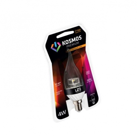 Лампа светодиодная LED KOSMOS premium 4Вт Свеча на ветру прозрачная E14 230В 3000К Космос KLED4wCW230vE1427CL 269800