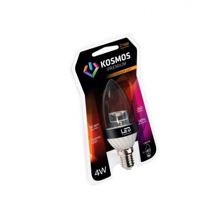 Лампа светодиодная LED KOSMOS premium 4Вт Свеча прозрачная E14 230В 3000К Космос KLED4wCN230vE1427CL 269798