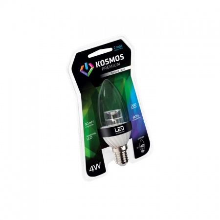 Лампа светодиодная LED KOSMOS premium 4Вт Свеча прозрачная E14 230В 4500К Космос KLED4wCN230vE1445CL 269799