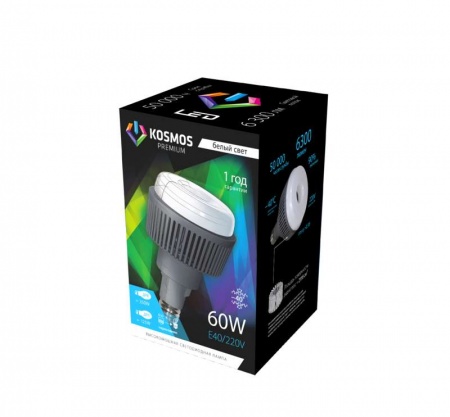 Лампа светодиодная LED KOSMOS premium 60Вт 6300Лм 230В E40 4500К (переходник с E40 на E27 в комплекте) Космос KHWLED60WE4045 358273