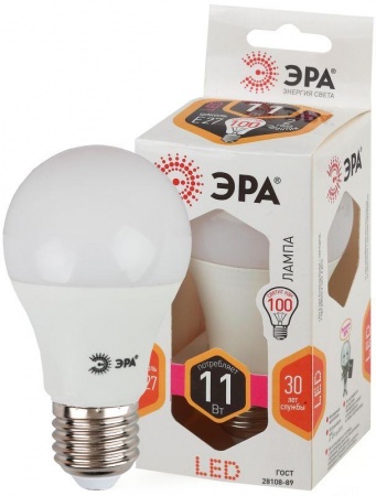 Лампа светодиодная LED smd A60-10w-827-E27 грушевидная ЭРА Б0017233/Б0030910 312559