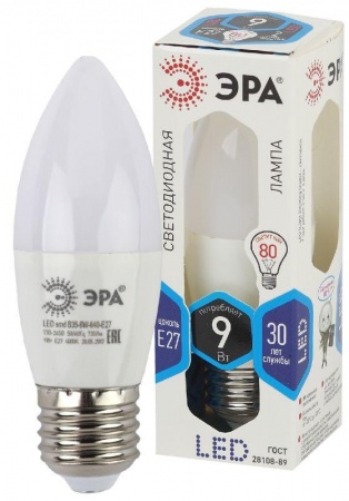 Лампа светодиодная LED smd B35-9w-840-E27 ЭРА Б0027972 1231412