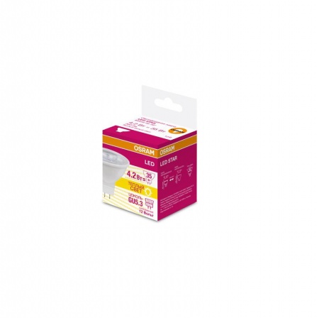 Лампа светодиодная MR16 5Вт 3000К тепл. бел. GU5.3 360лм 12В OSRAM 4052899971677 431056