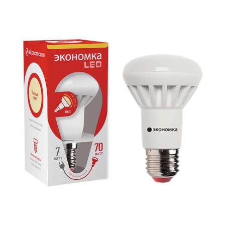Лампа светодиодная R63 7Вт 3000К тепл. бел. E27 540лм 220-240В ЭКОНОМКА Eco_LED7wR63E2730 296753