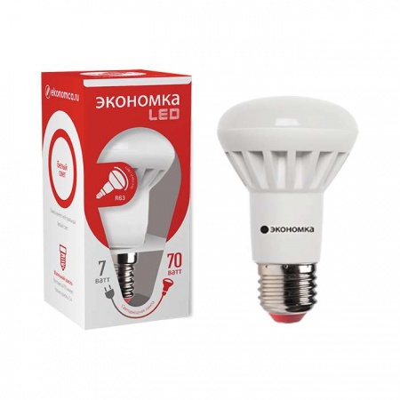 Лампа светодиодная R63 7Вт 4500К белый E27 550лм 220-240В ЭКОНОМКА Eco_LED7wR63E2745 296754