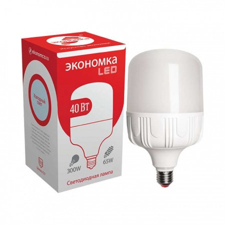 Лампа светодиодная высокомощная LED 40Вт цилиндр 6500К холод. бел. E27 176-240В ЭКОНОМКА Eco40wHWLEDE2765 417212