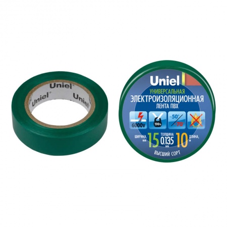 Лента изоляционная UIT-135P 10/15/01 GRN 0.135х15 10м зел. Uniel 04512 449569