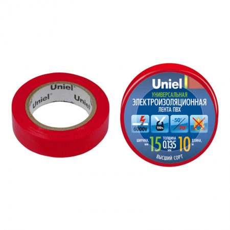 Лента изоляционная UIT-135P 10/15/01 RED 0.135х15 10м красн. Uniel 04513 449570