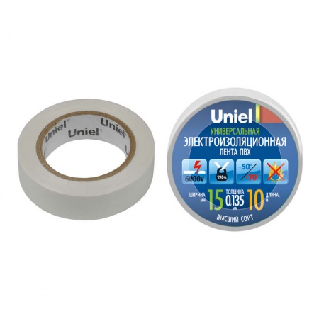Лента изоляционная UIT-135P 10/15/01 WHT 0.135х15 10м бел. Uniel 04514 449571