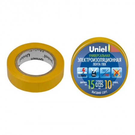 Лента изоляционная UIT-135P 10/15/01 YEL 0.135х15 10м жел. Uniel 04515 449572