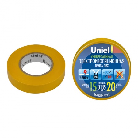 Лента изоляционная UIT-135P 20/15/01 YEL 20м/15мм жел. Uniel 04489 454022