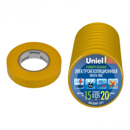 Лента изоляционная UIT-135P 20/15/10 YEL 0.135х15 20м (уп.10шт) жел. Uniel 04506 442931