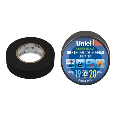 Лента изоляционная UIT-135P 20/19/01 BLK 20м 19мм 0.135мм черн. Uniel 04478 485146