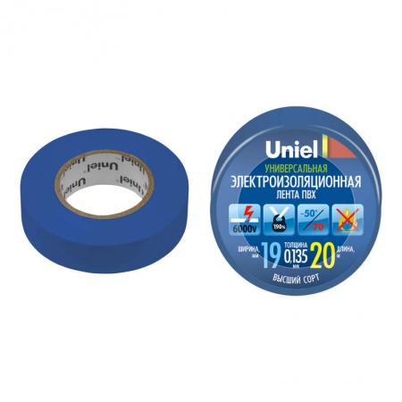 Лента изоляционная UIT-135P 20/19/01 BLU 20м 19мм 0.135мм син. Uniel 04477 485147