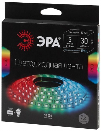 Лента светодиодная 613856 LS5050-30LED-IP65-RGB 7.2Вт/м (уп.5м) ЭРА C0043044 298899