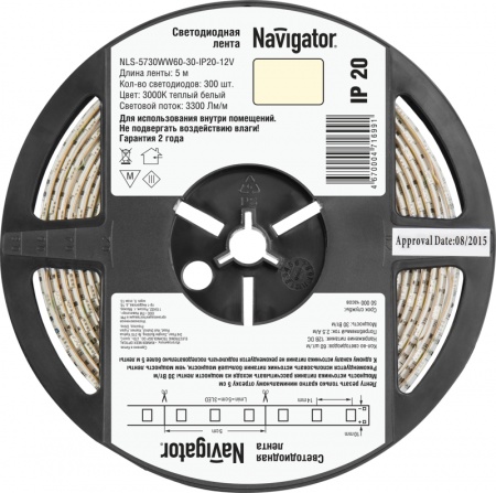 Лента светодиодная 71 699 NLS-5730WW60-30-IP20-12V 30Вт/м (уп.5м) Navigator 71699 407496