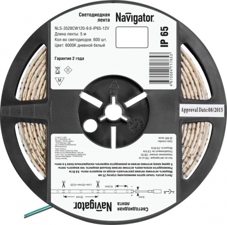 Лента светодиодная 71 765 NLS-3528CW120-9.6-IP65-12V R5 9.6Вт/м (уп.5м) Navigator 71765 406837